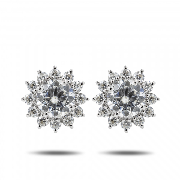 White Gold Earrings With Moissanite  Stars