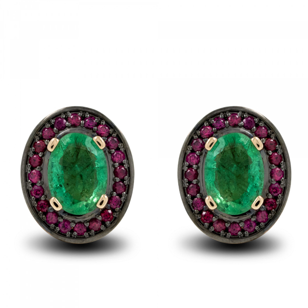 Gold Earrings With Emerald And Ruby