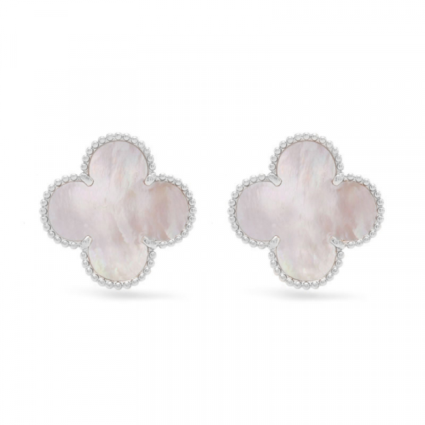 Silver Earrings Clover With White Mother-of-pearl