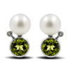 Pearl Earring With Olivine And Diamonds From White Gold