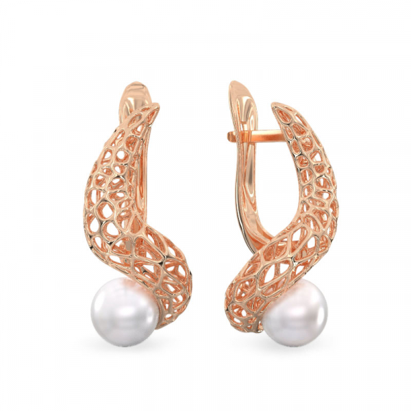  Rose Gold Earrings Snake with Pearl 