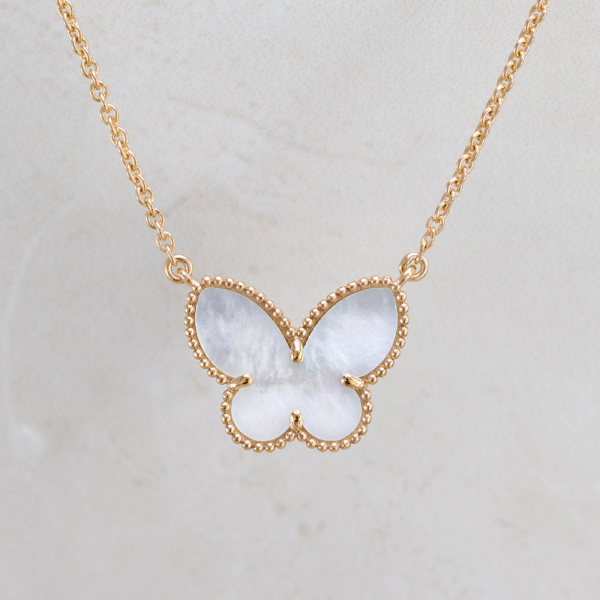 Gold Plated Necklace CLOVER Butterfly With Mother-of-pearl