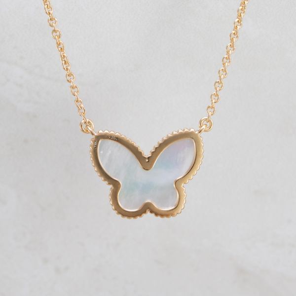 Gold Plated Necklace CLOVER Butterfly With Mother-of-pearl