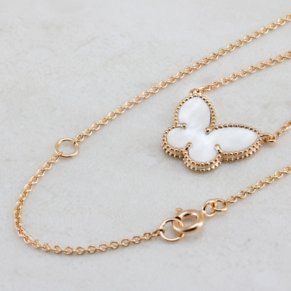 Gold Plated Necklace CLOVER Butterfly With Mother-of-pearl