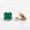 Gold Earrings Clover With Malachite