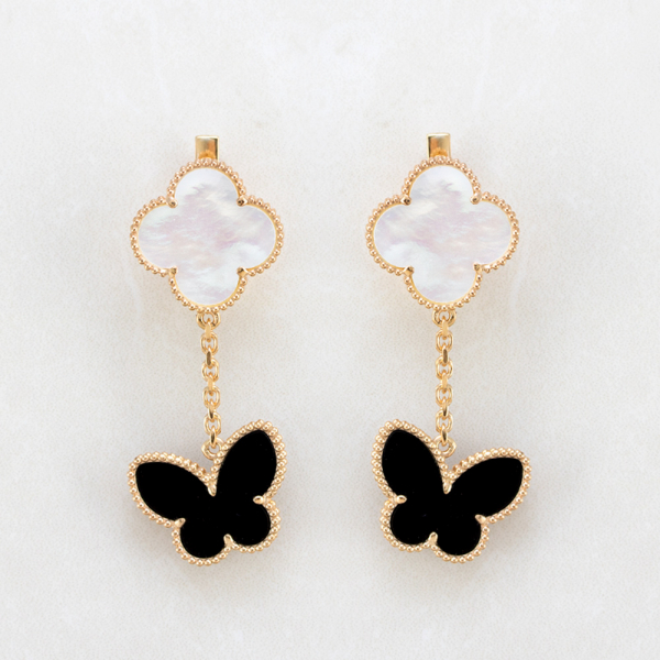 Gold Earrings With Black Butterfly