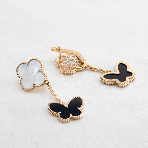 Gold Earrings With Black Butterfly