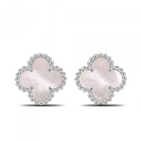 Silver Mini Clover Earrings With White Mother-of-pearl