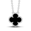 Silver Necklace Mini Clover With Onyx