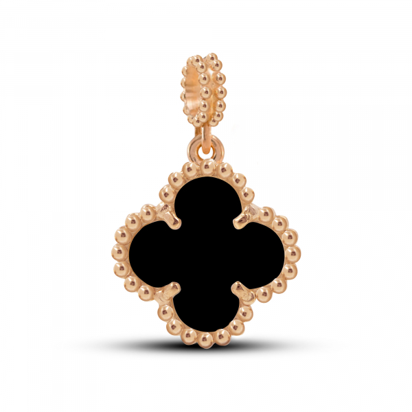 Gold Pedant Mini Clover With Onyx