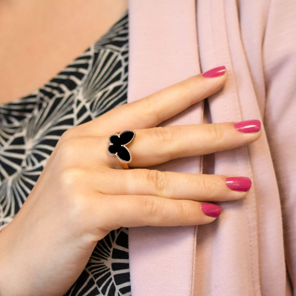 Gold Plated Ring Butterfly With Onyx