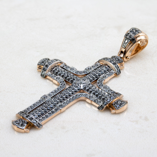 Gold Cross With Black Diamonds