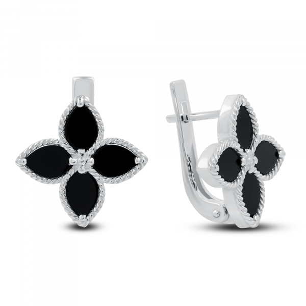 Silver Earrings Black Lily Flower