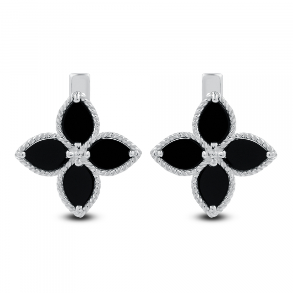 Silver Earrings Black Lily Flower