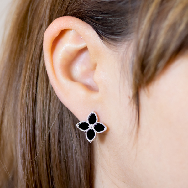 Silver Earrings Black Lily Flower