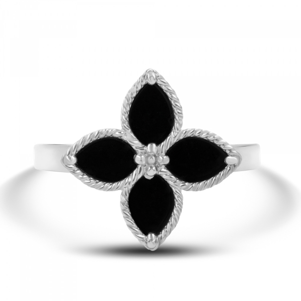 Silver Ring Black Lily Flower