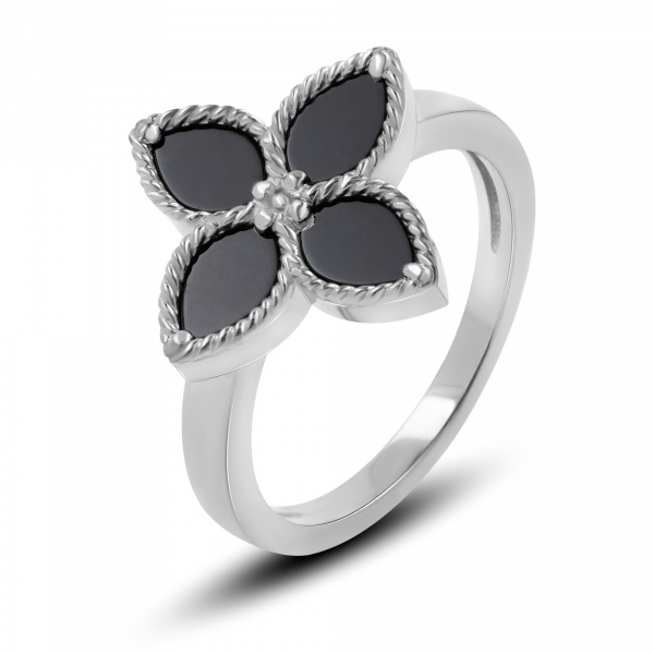 Silver Ring Black Lily Flower