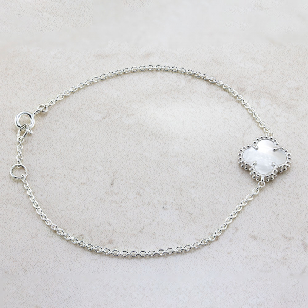 White Gold Bracelet  Mini Clover With  White Mother-of-pearl