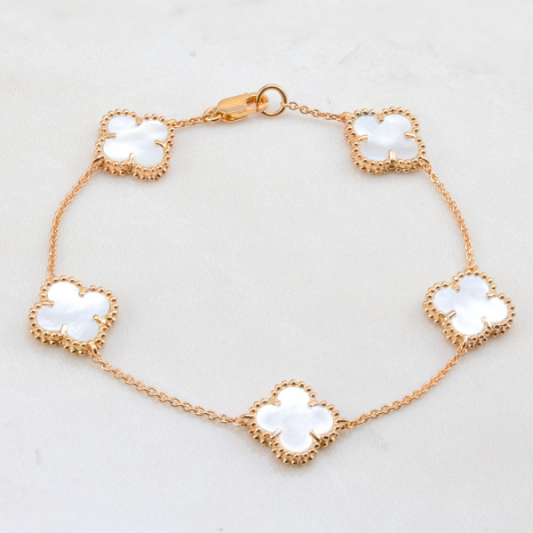 Gold Bracelet Clover With White Mother-of-pearl