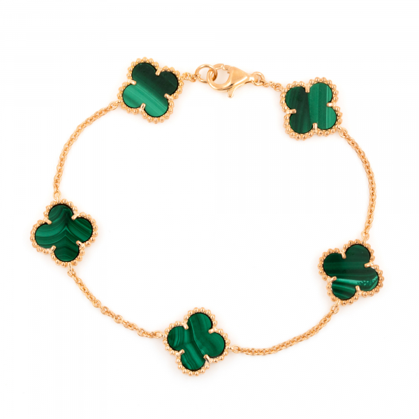 Gold Bracelet Clover Mini  With Malachite