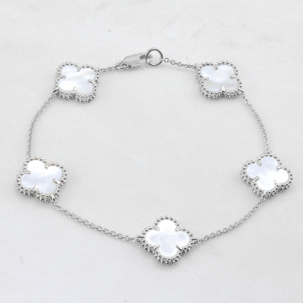 White Gold Bracelet Clover With White Mother-of-pearl