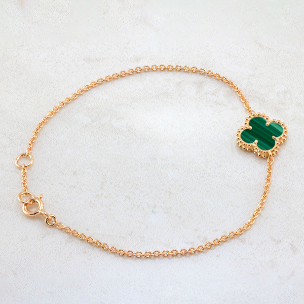 Gold Bracelet Clover Mini  With Malachite