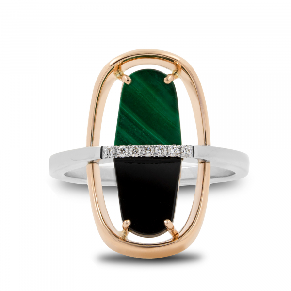 Gold Ring With Onyx and Malachite