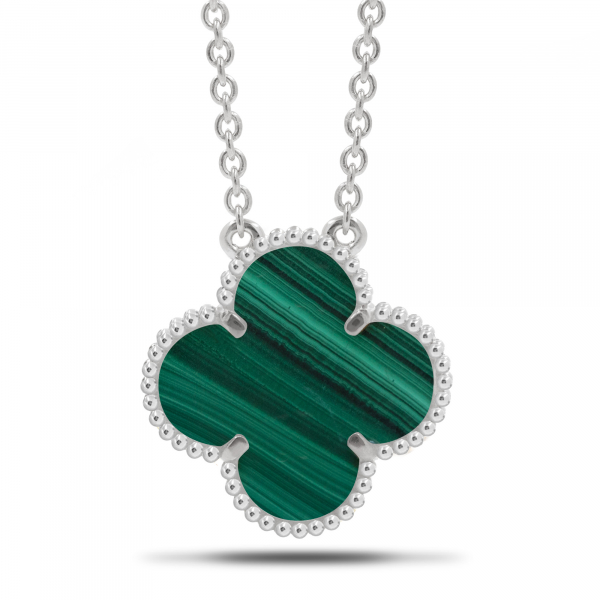 White Gold Necklace With Malachite